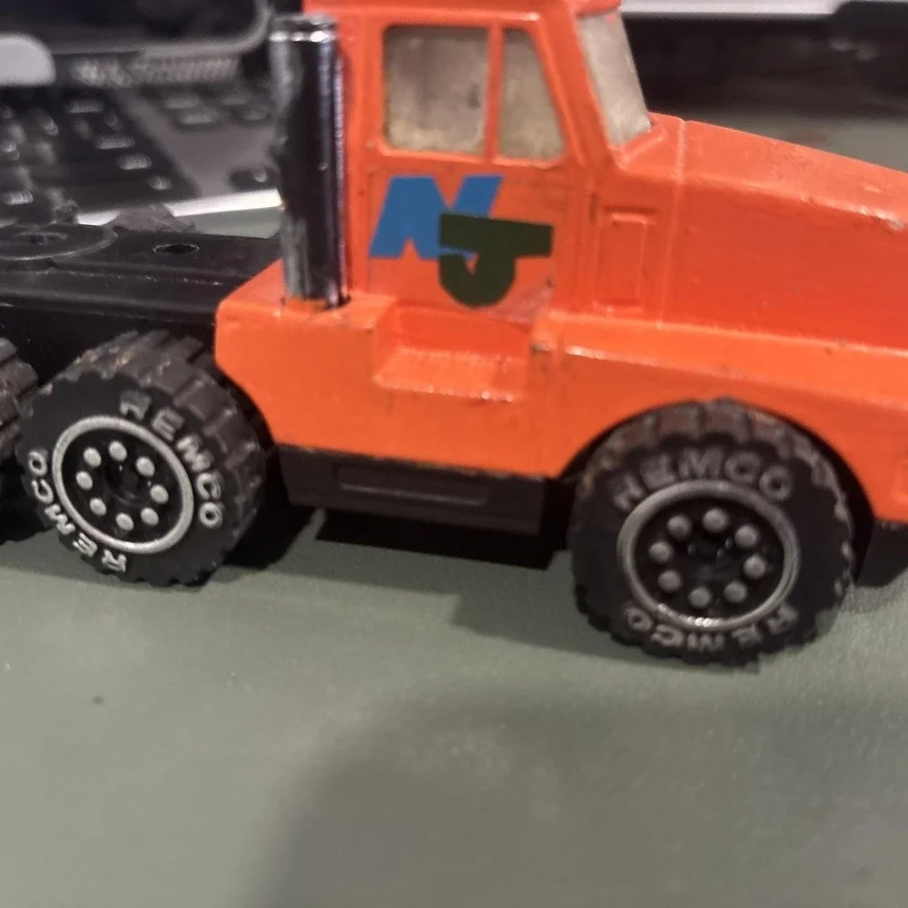 Vintage 1989 Remco Toys Semi Truck Cab Orange 6-Wheel Die-Cast Made in China